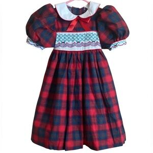 NWOT Daisy Kingdom Christmas Smocking Dress Girls 5 Vintage Factory Made